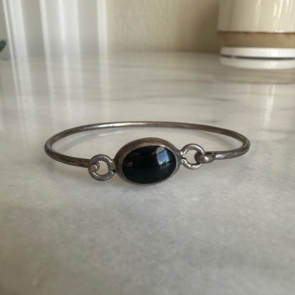 VINTAGE • Onyx & Silver Handmade Bracelet Mexico Goth Bohemian Rustic Witchy - Picture 9 of 9
